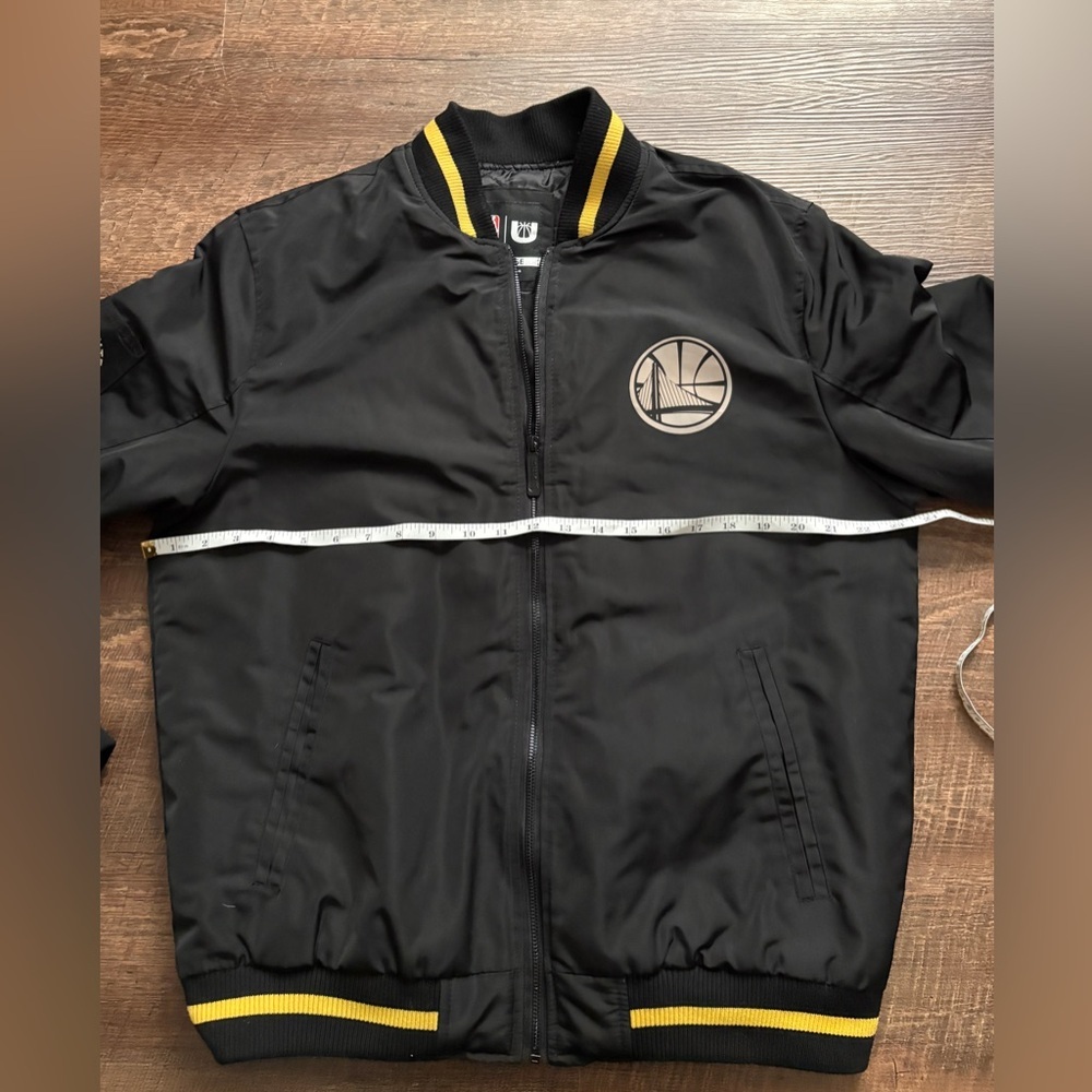 NBA Golden State Warriors black bomber jacket quilted full zip streetwear sz L - Picture 6 of 14